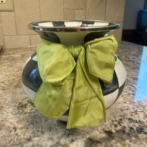 MacKenzie-Childs Black and White Vase with Green Bow